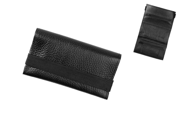 Angelo Feinschnittbeutel Leder schwarz 16x9cm mit Gummiband